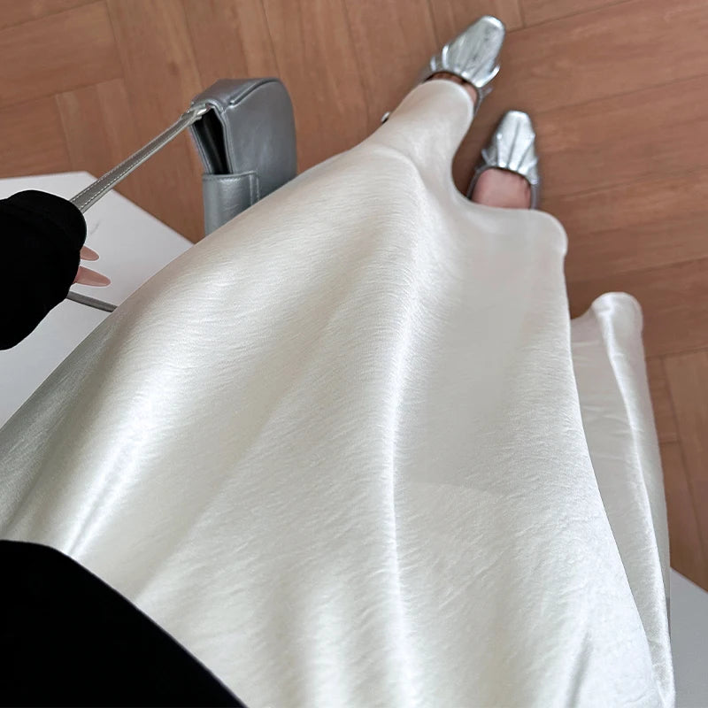 Jupe Satin Sirène Midi Taille Haute
