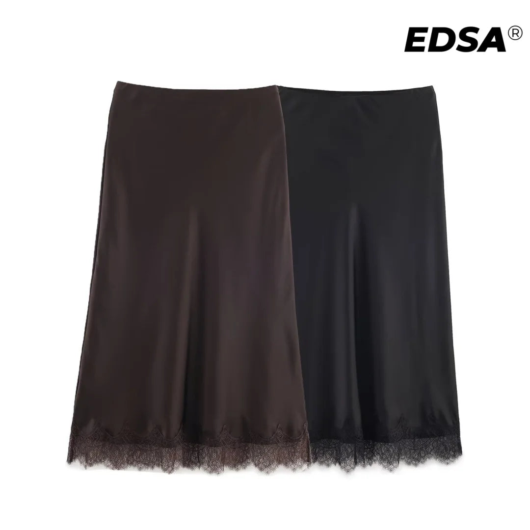 Jupe Satin Midi Dentelle