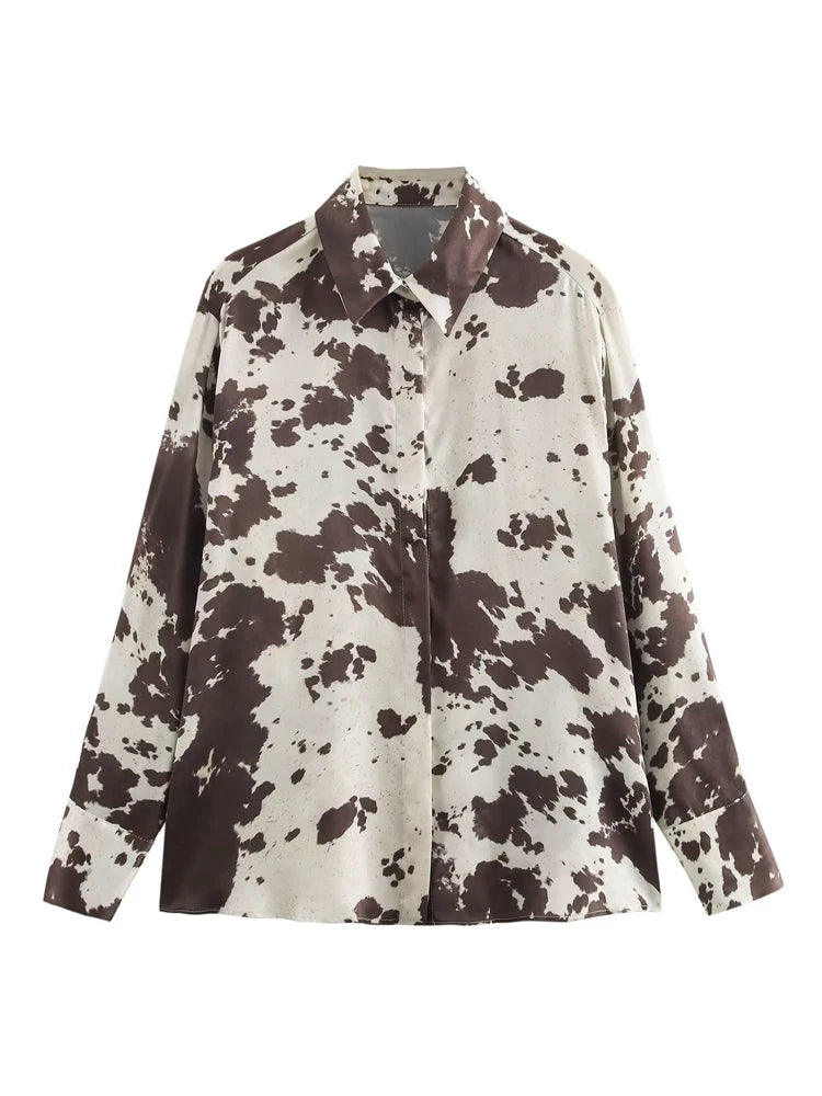 Jupe Satin Imprimée Midi Vintage