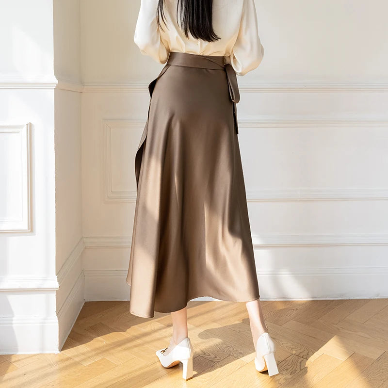 Jupe Satin Asymétrique Dentelle Longue