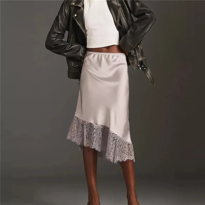 Jupe Satin Vintage Dentelle Midi