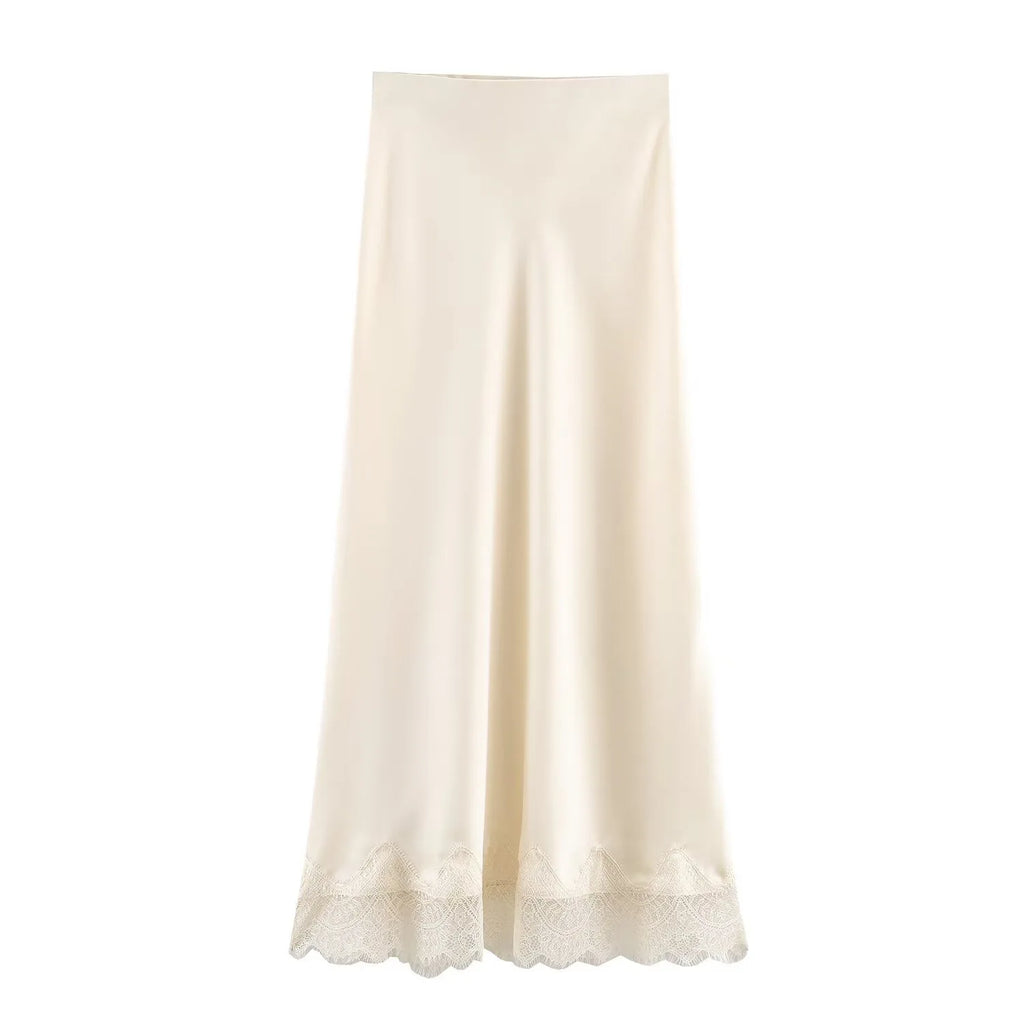 Jupe Satin Midi Dentelle