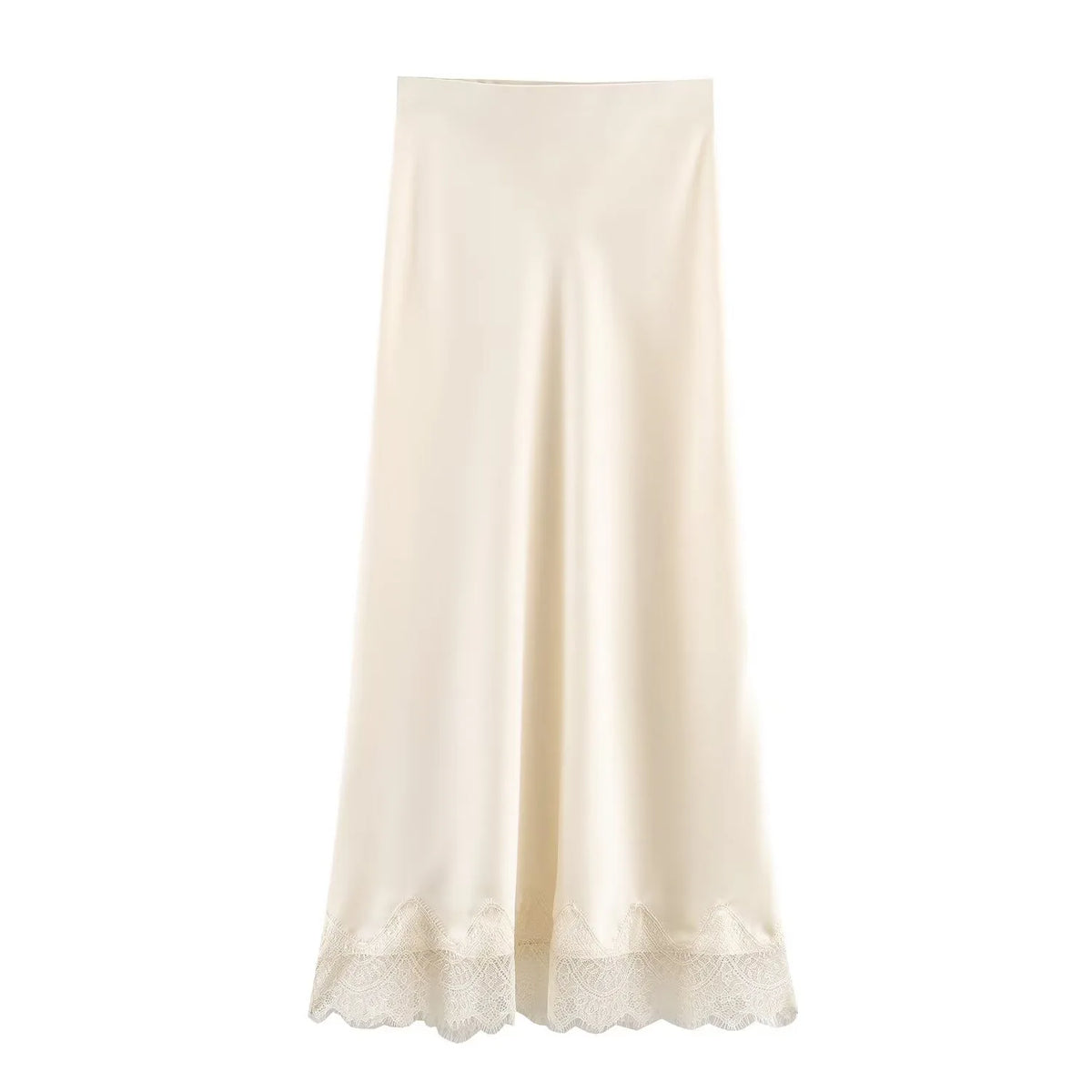 Jupe Satin Midi Taille Haute Dentelle