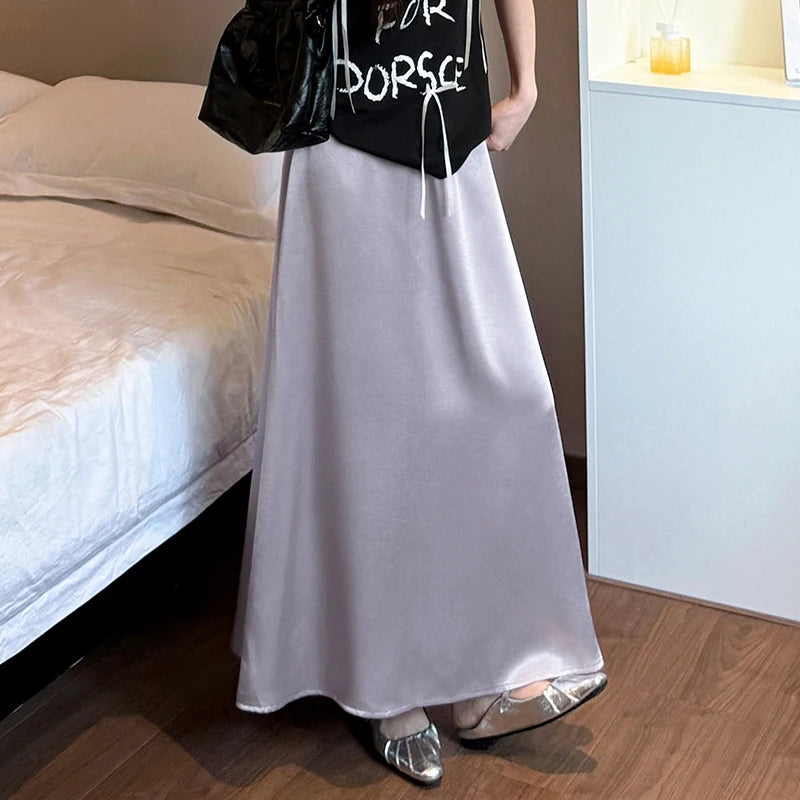 Jupe Satin Sirène Midi Taille Haute