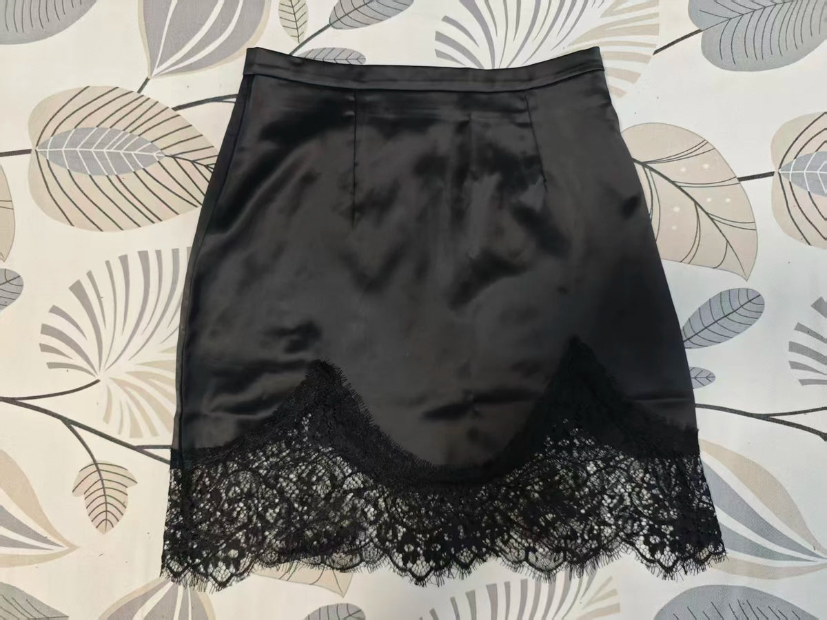 Jupe Satin Dentelle A-ligne Femme