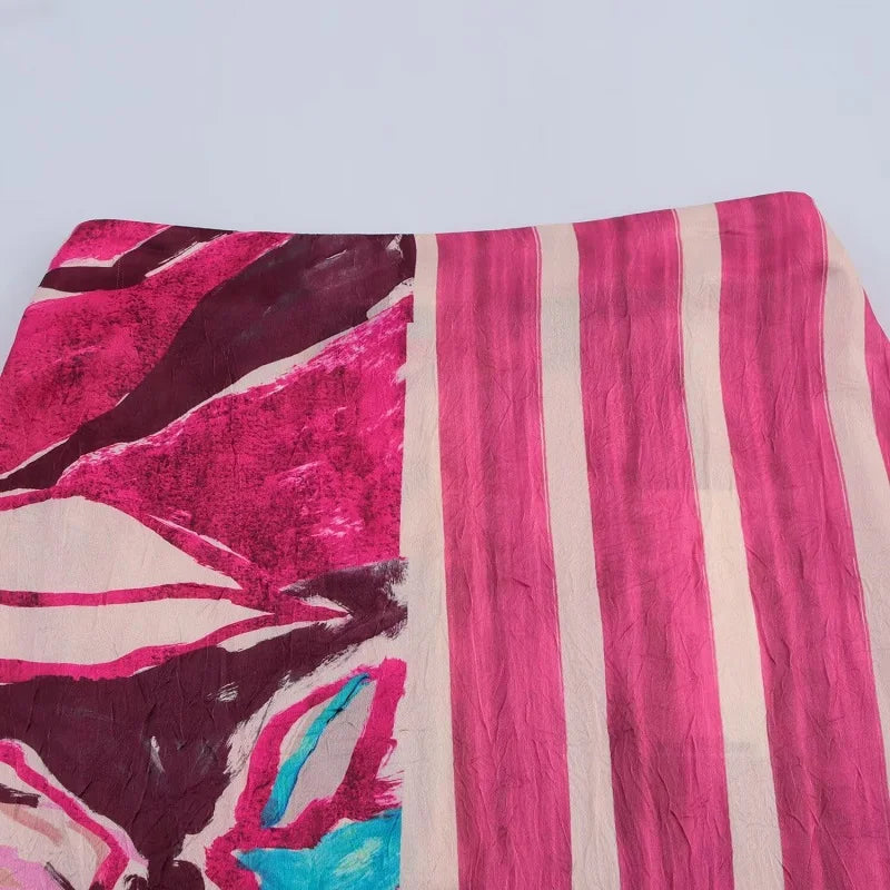 Jupe Satin Taille Haute Imprimée Midi