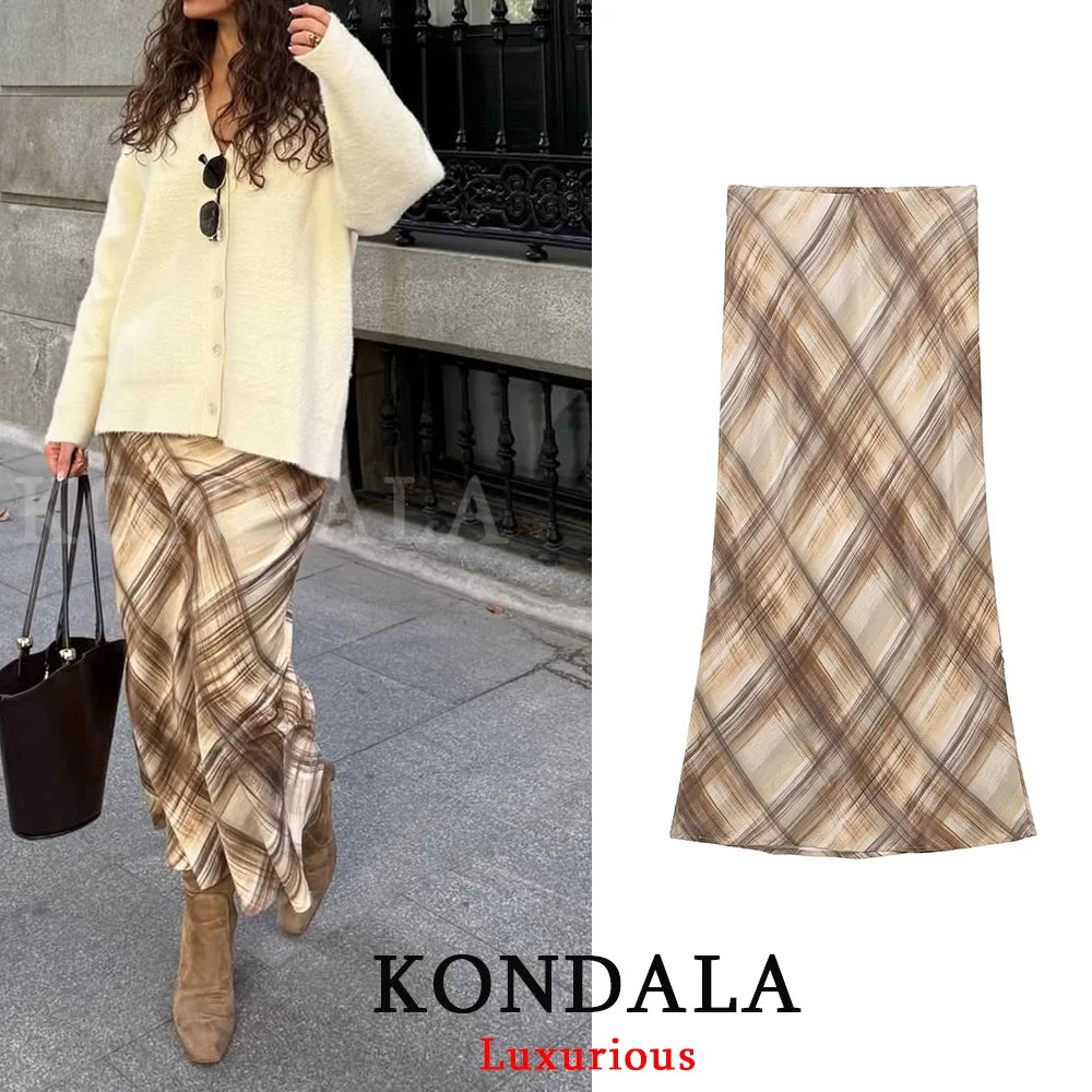 Jupe Satin Vintage Plaid Femme