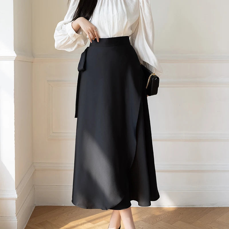 Jupe Satin Asymétrique Dentelle Longue Image