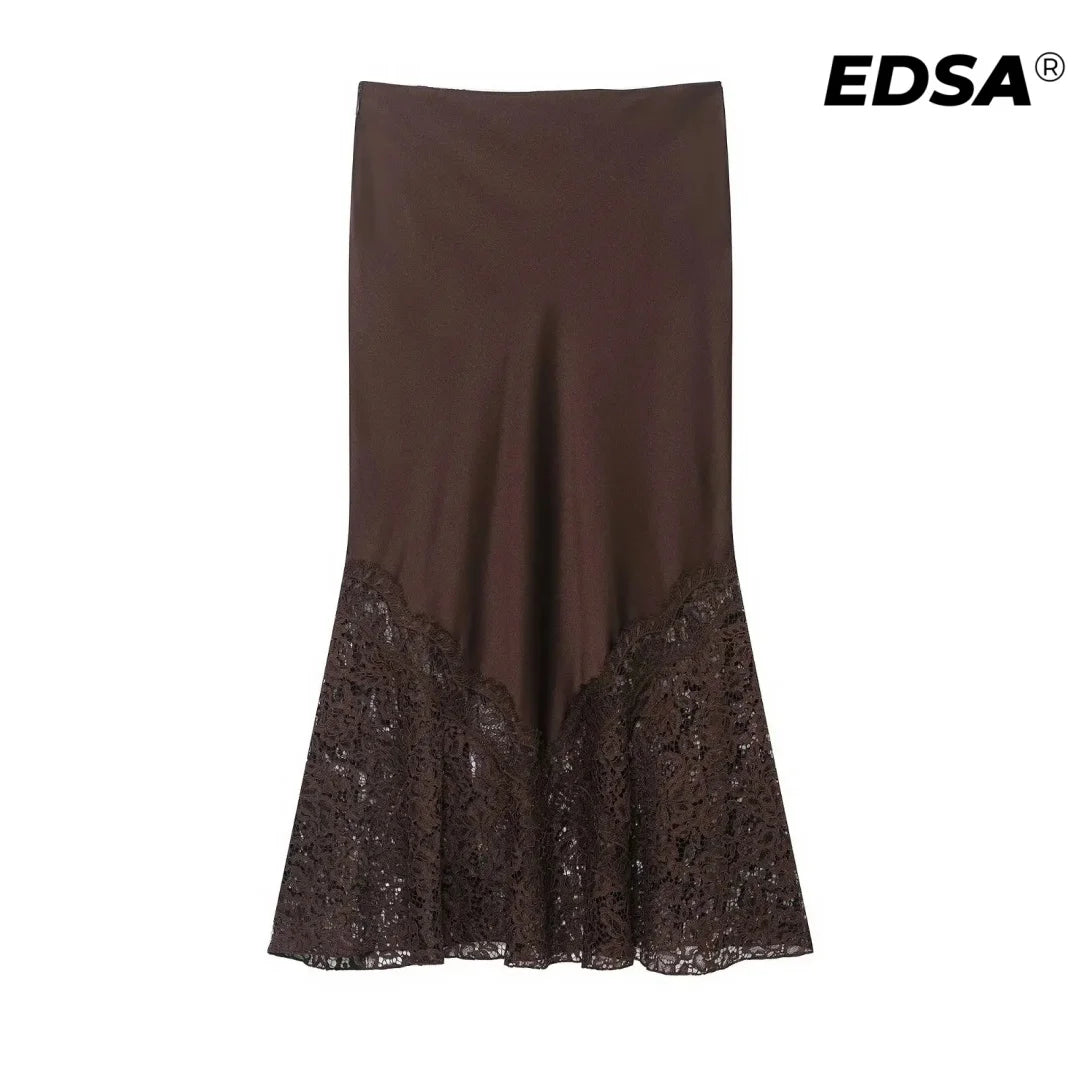 Jupe Satin Dentelle Midi Fendue