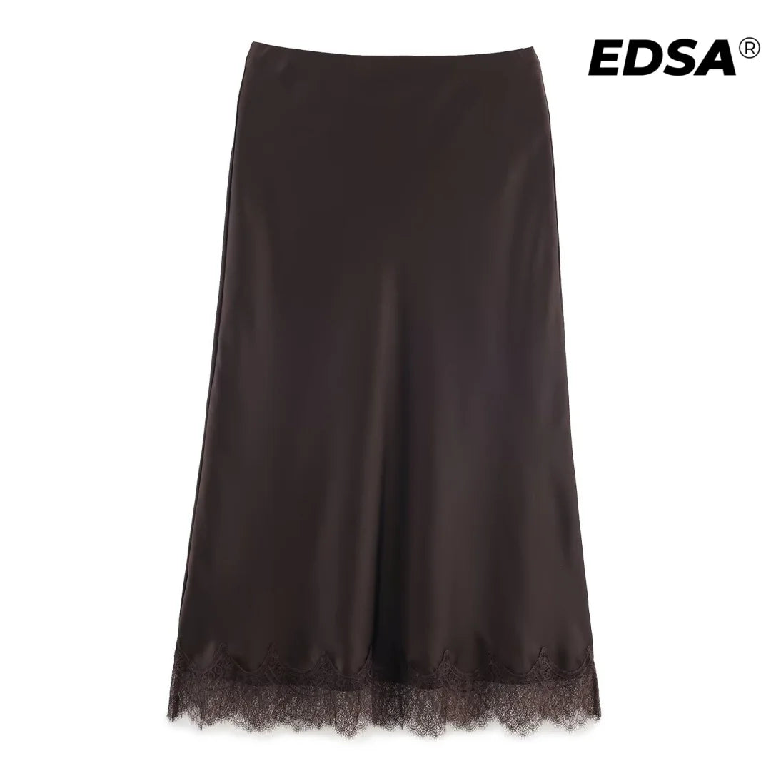 Jupe Satin Dentelle Midi Femme