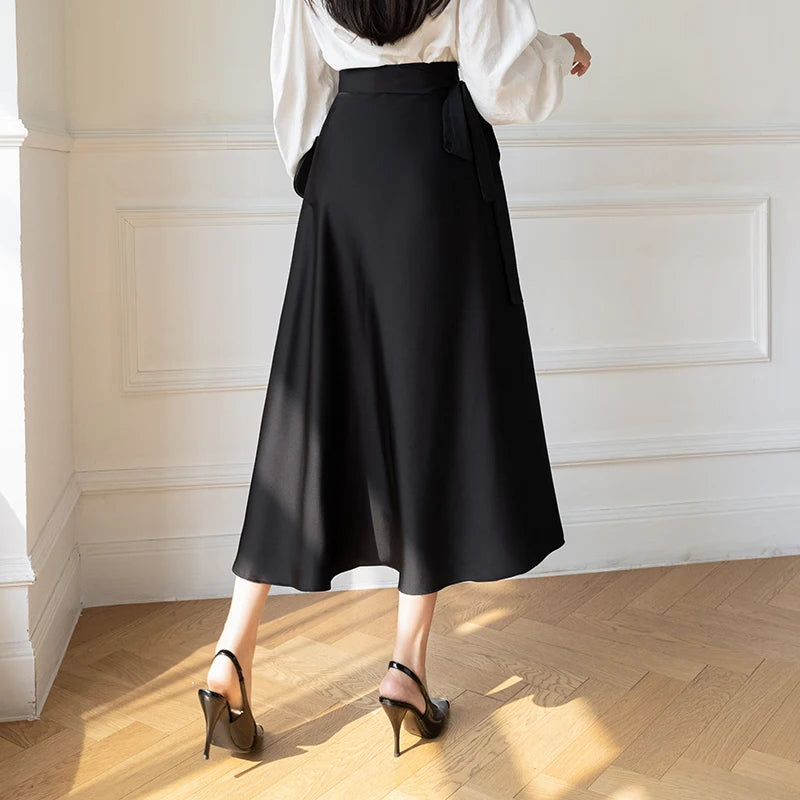 Jupe Satin Asymétrique Dentelle Longue