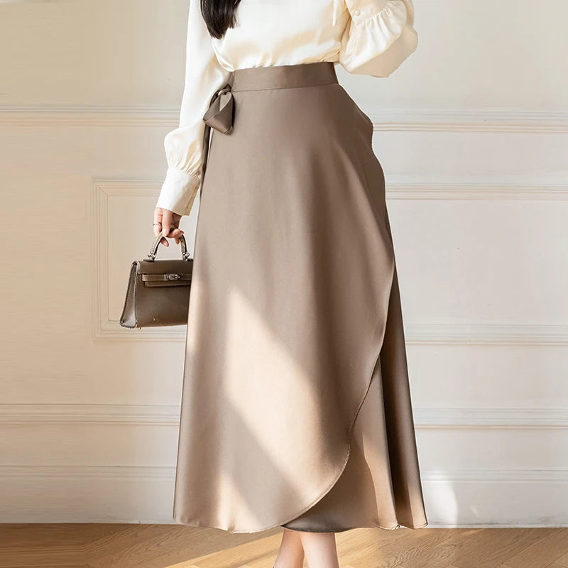 Jupe Satin Asymétrique Dentelle Longue