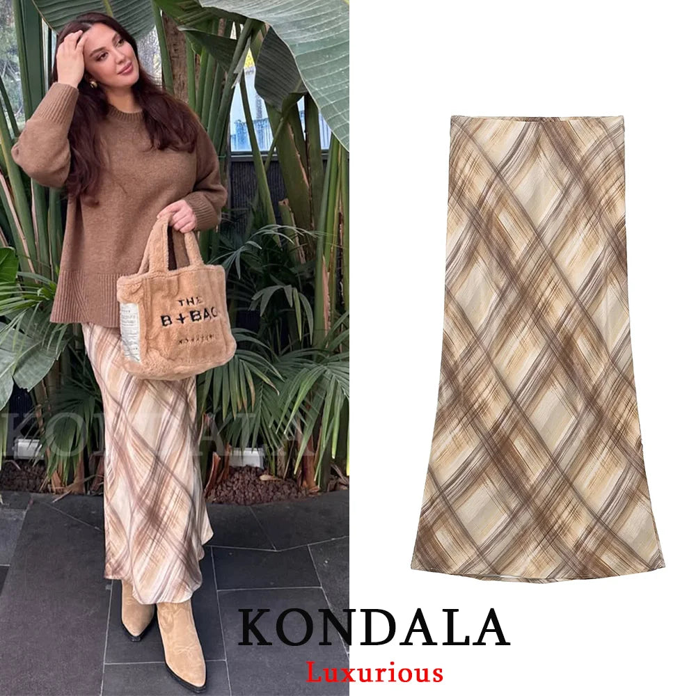 Jupe Satin Vintage Plaid Femme Image