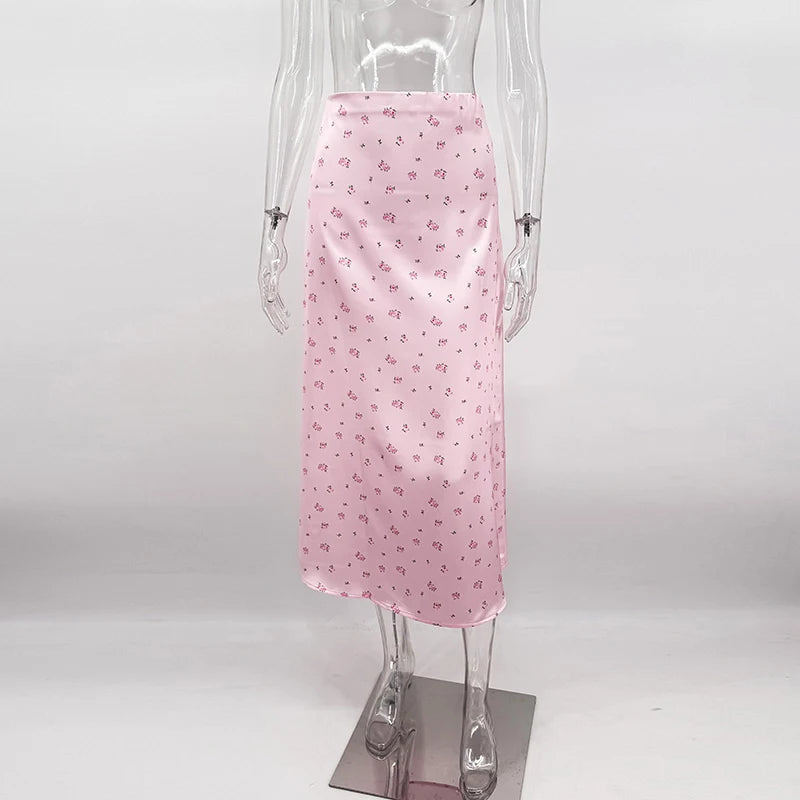 Jupe Satin Imprimée Longue Taille Haute Image