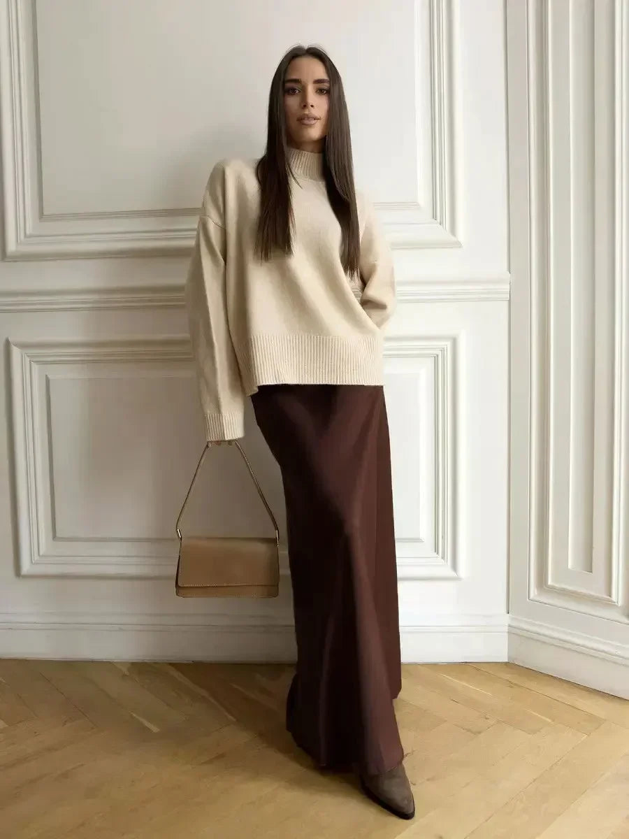 jupe midi en satin femme chocolat