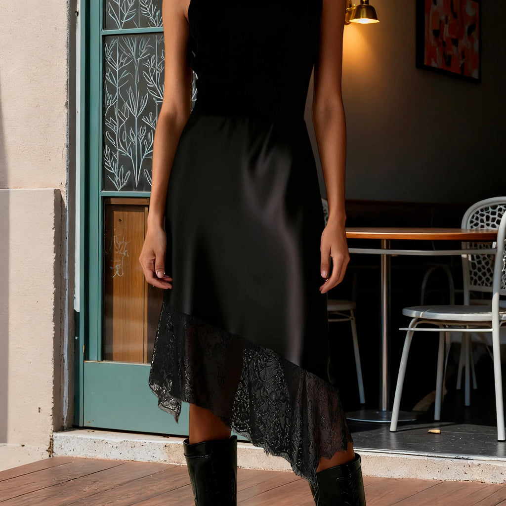 jupe en satin avec dentelle