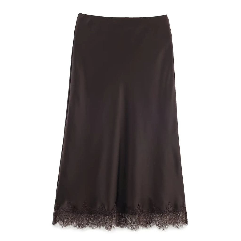 Jupe Satin Dentelle Midi Femme