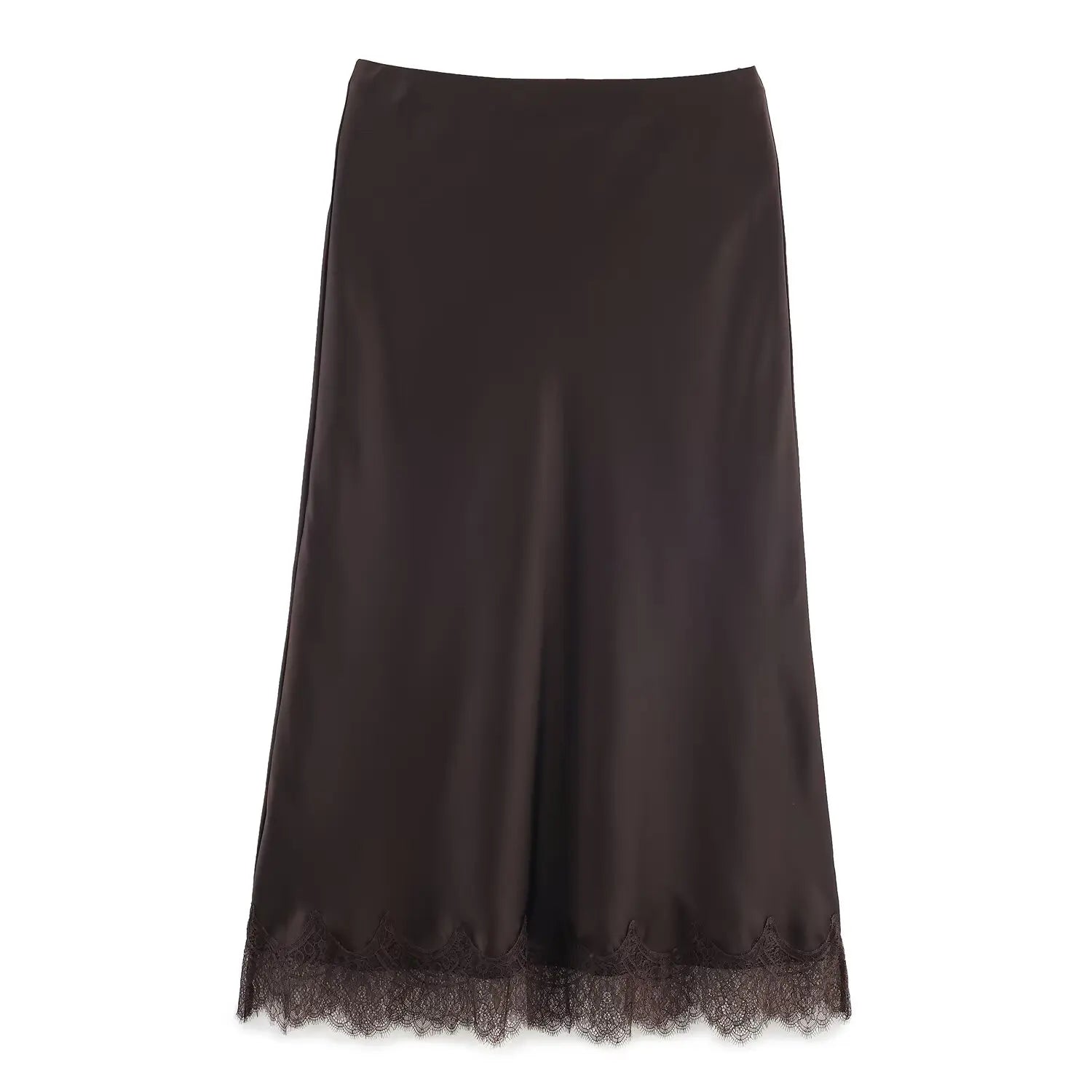 Jupe Satin Dentelle Midi Femme Image