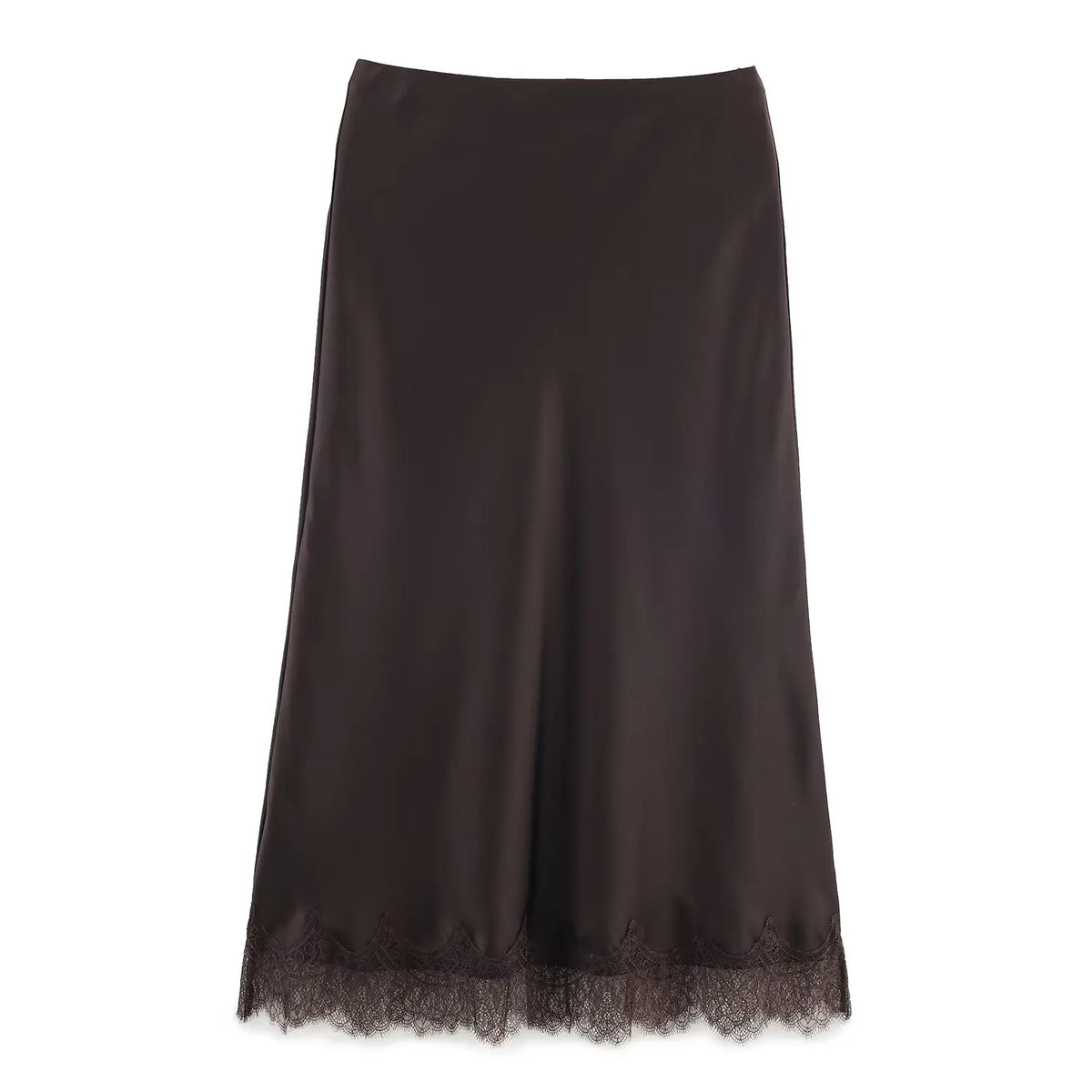 Jupe Satin Midi Taille Haute Dentelle