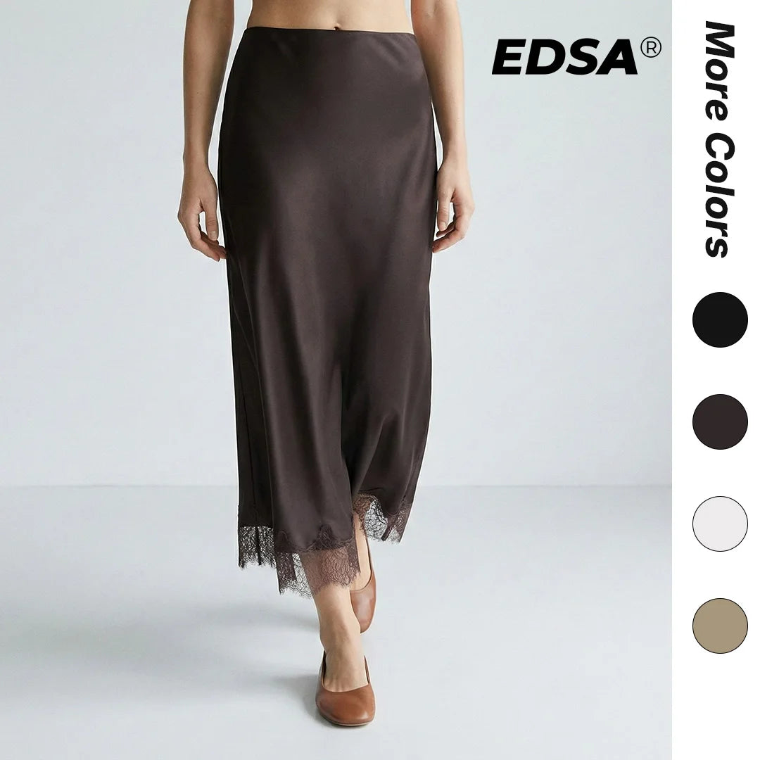 Jupe Satin Dentelle Midi Femme