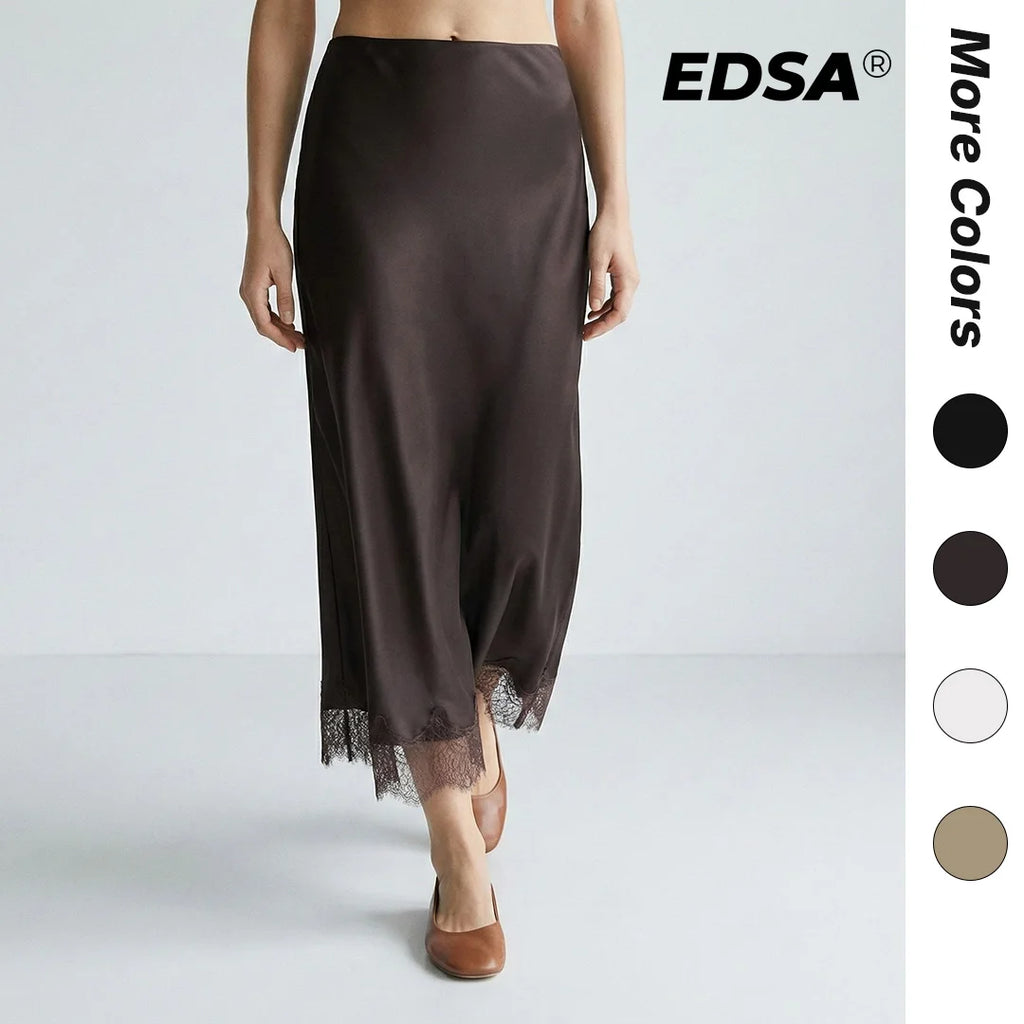 Jupe Satin Midi Dentelle