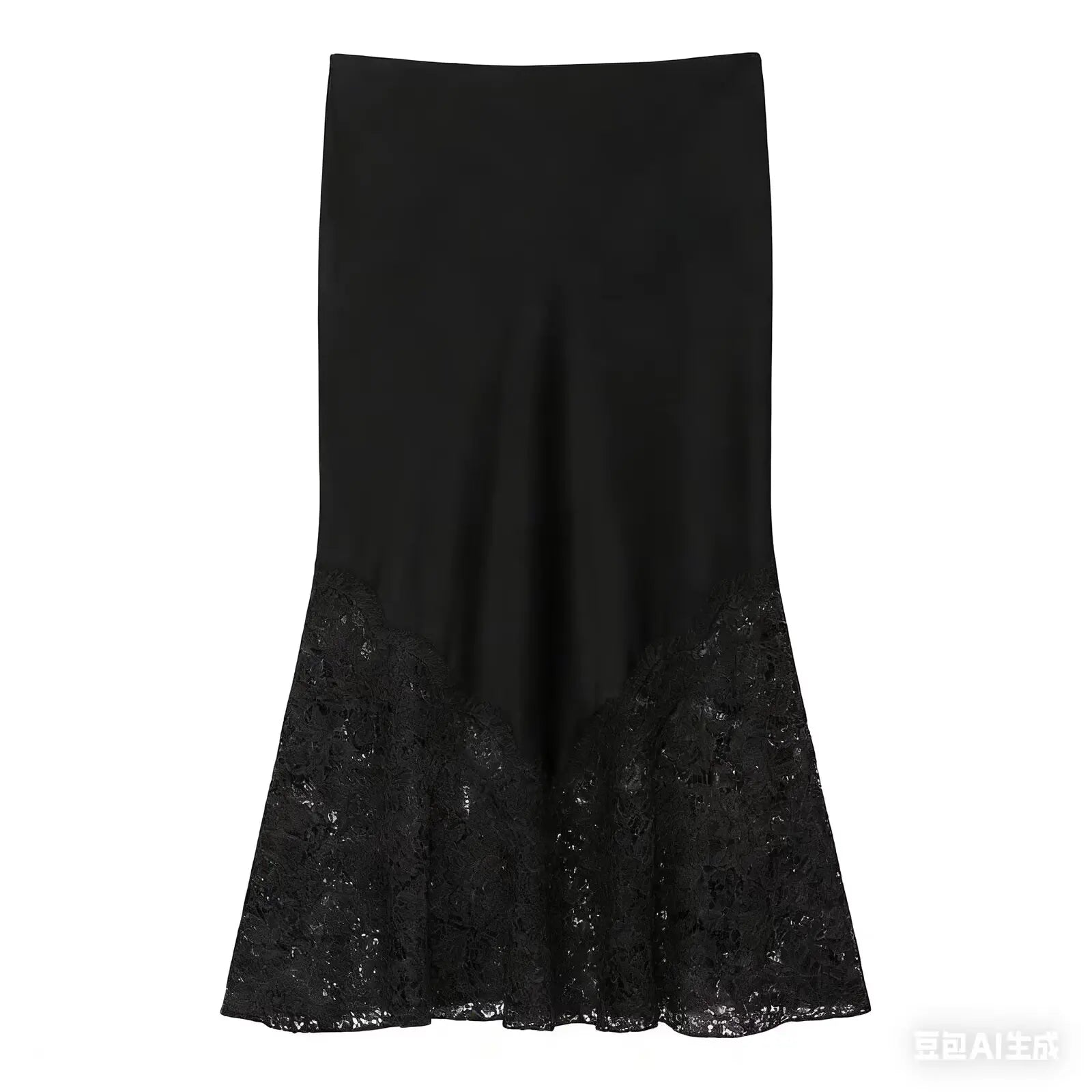 Jupe Satin Dentelle Fendue Midi Image