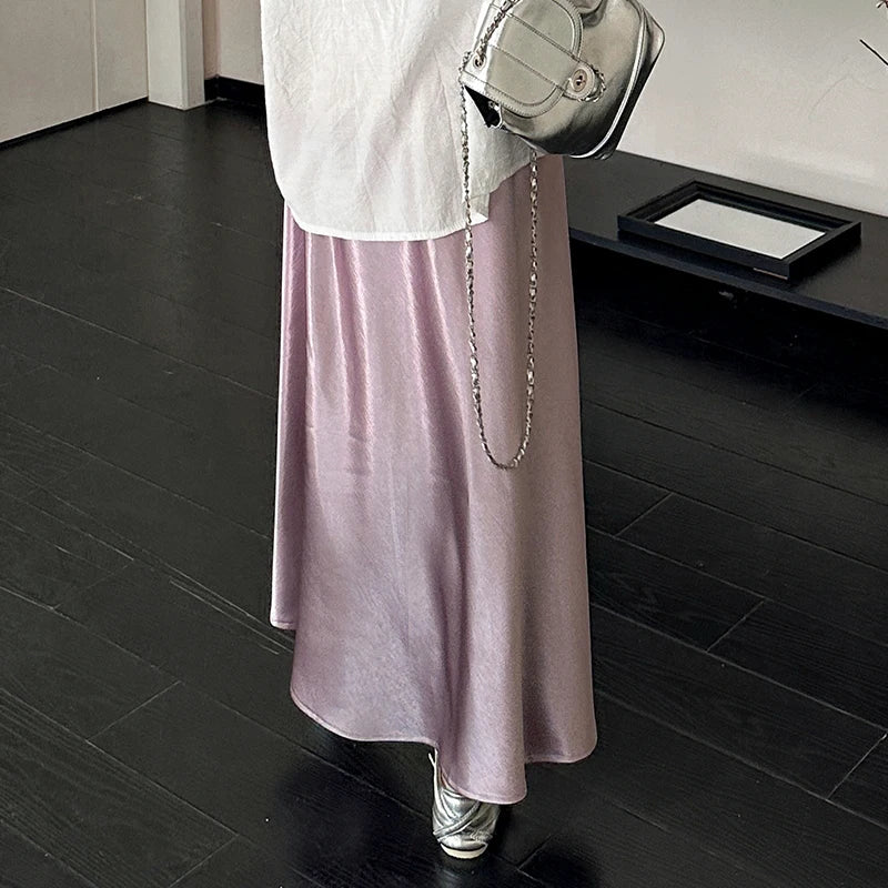 Jupe Satin Sirène Midi Taille Haute