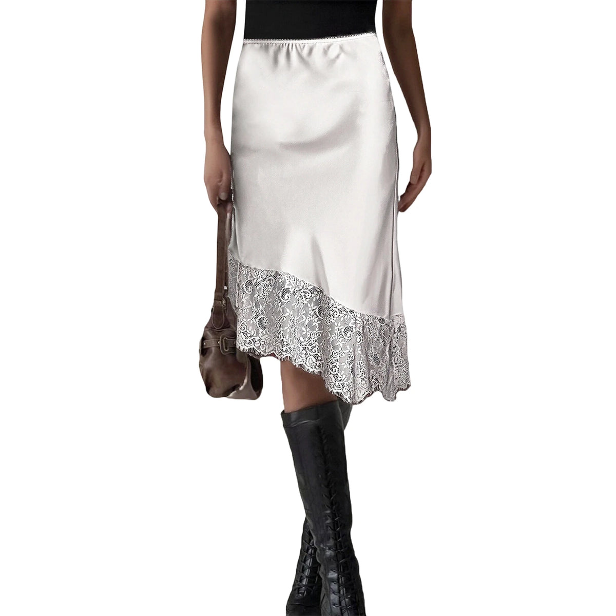 Jupe Satin Vintage Dentelle Midi