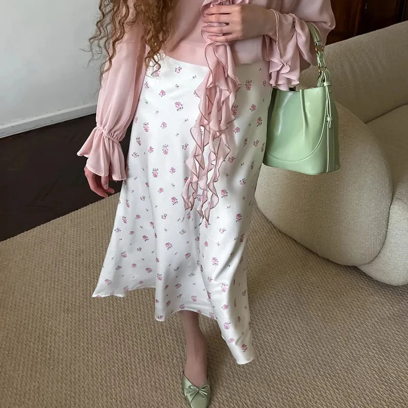 Jupe Satin Imprimée Longue Taille Haute