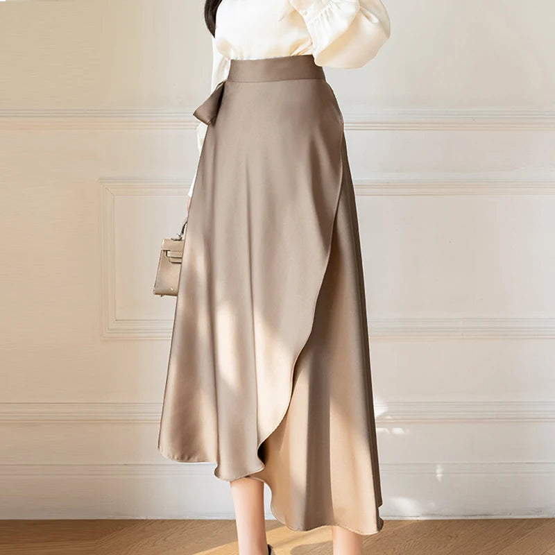 Jupe Satin Asymétrique Dentelle Longue