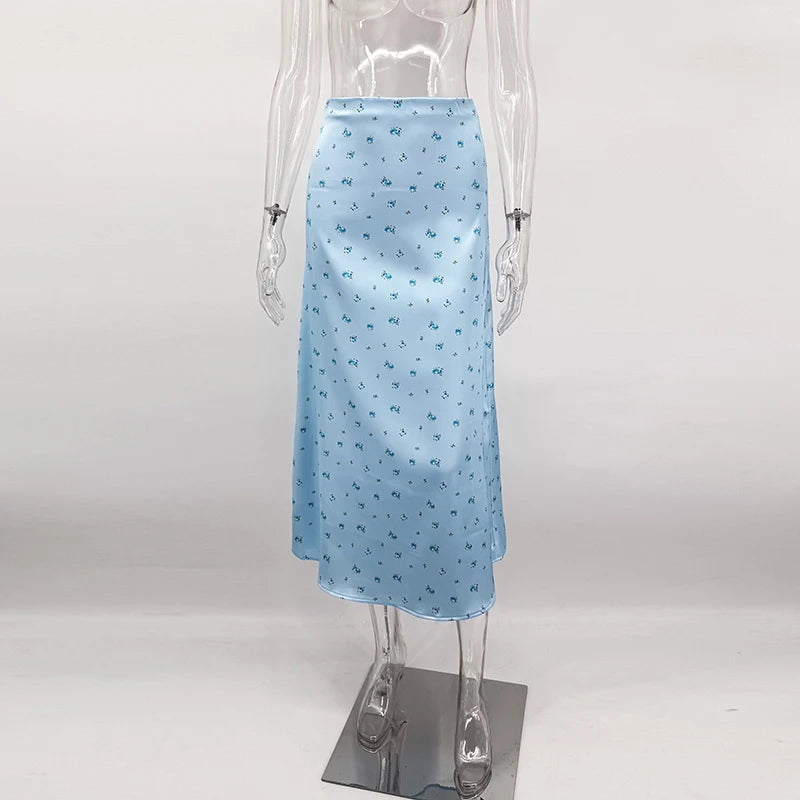 Jupe Satin Bleu motifs